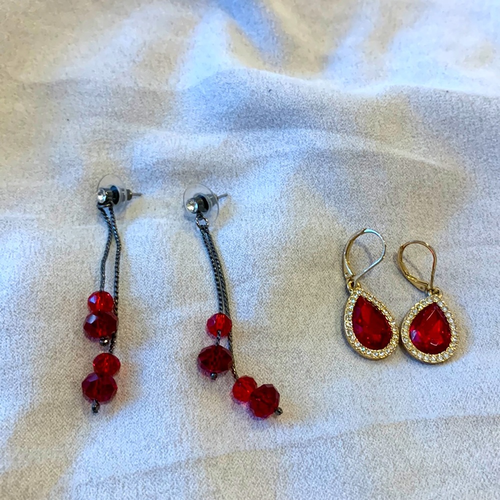 *2 for 1* red dangly earrings
